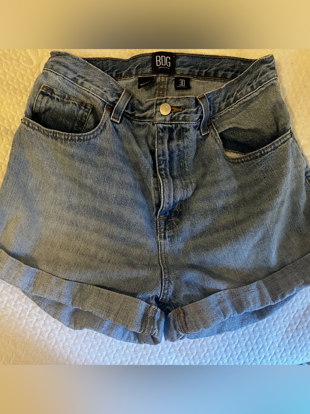 BDG Light Blue Rolled Hem Denim Shorts